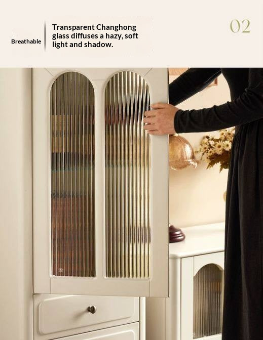Solid RubberWood French Accent Cabinet with Round Arch Glass Doors and Turned Legs