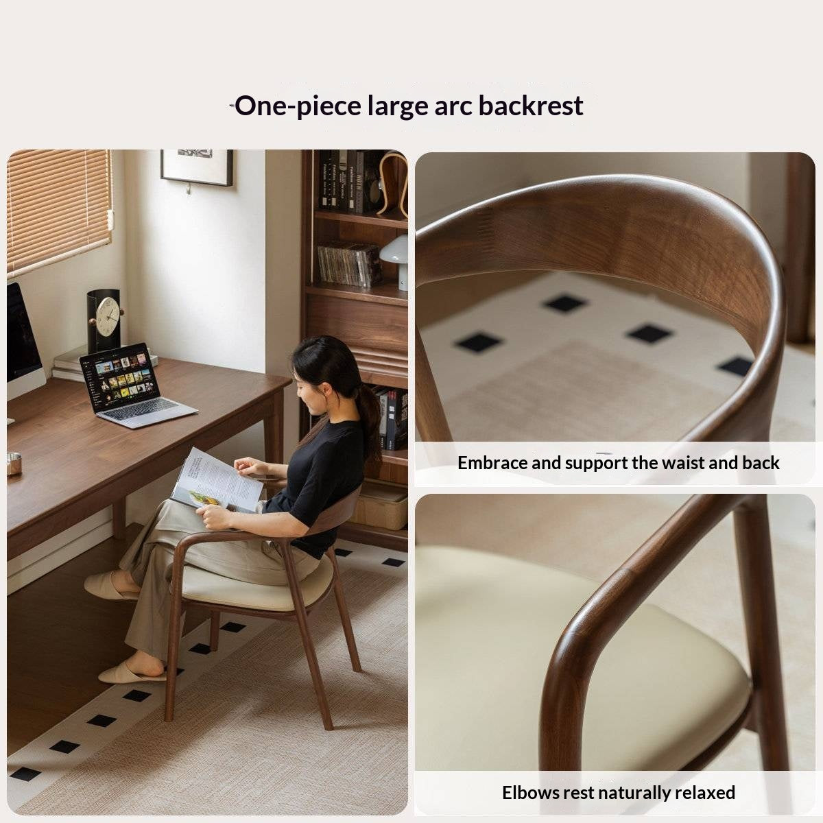 Black Walnut, Ash Solid Wood Horseshoe Back Wood Armchair