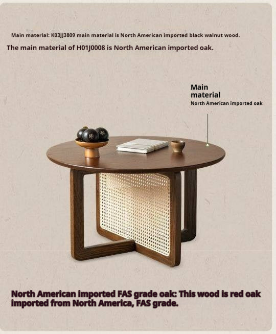 Black Walnut, Oak Solid Wood Rattan Modern Coffee Table
