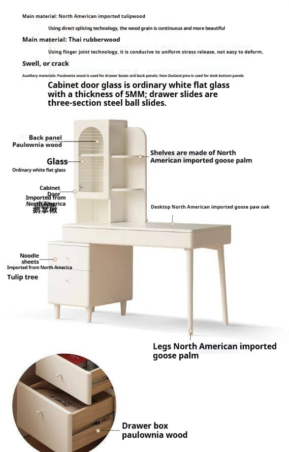 Rubberwood Solid Wood Retractable Desk and Bookshelf