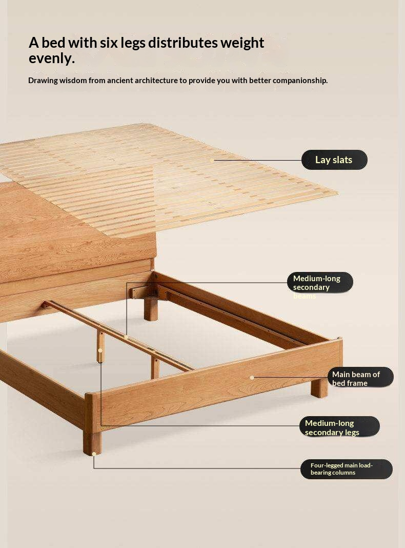 Cherry Solid Wood Bed Modern Minimalist Luminous Bed