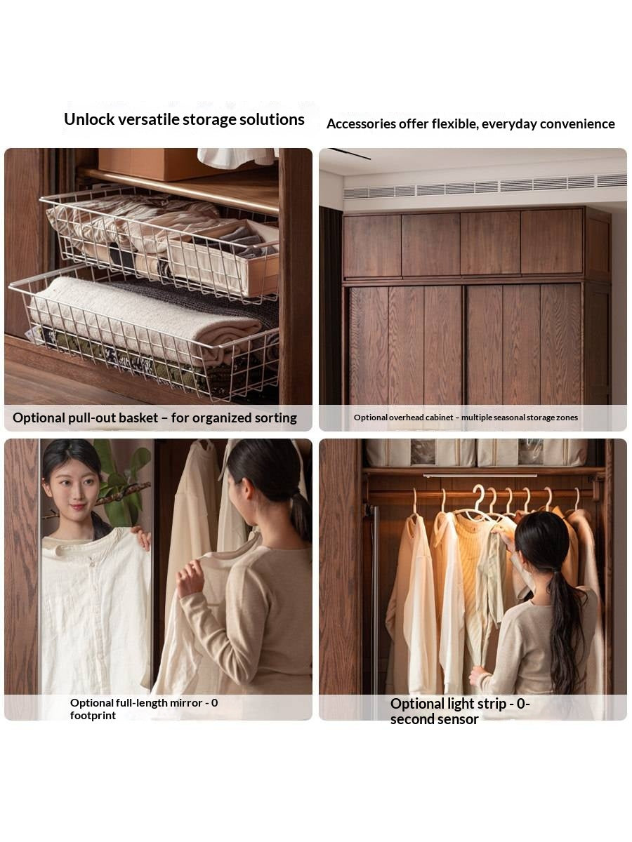 Oak Solid Wood, Solid RubberWood Modern Style Wardrobe