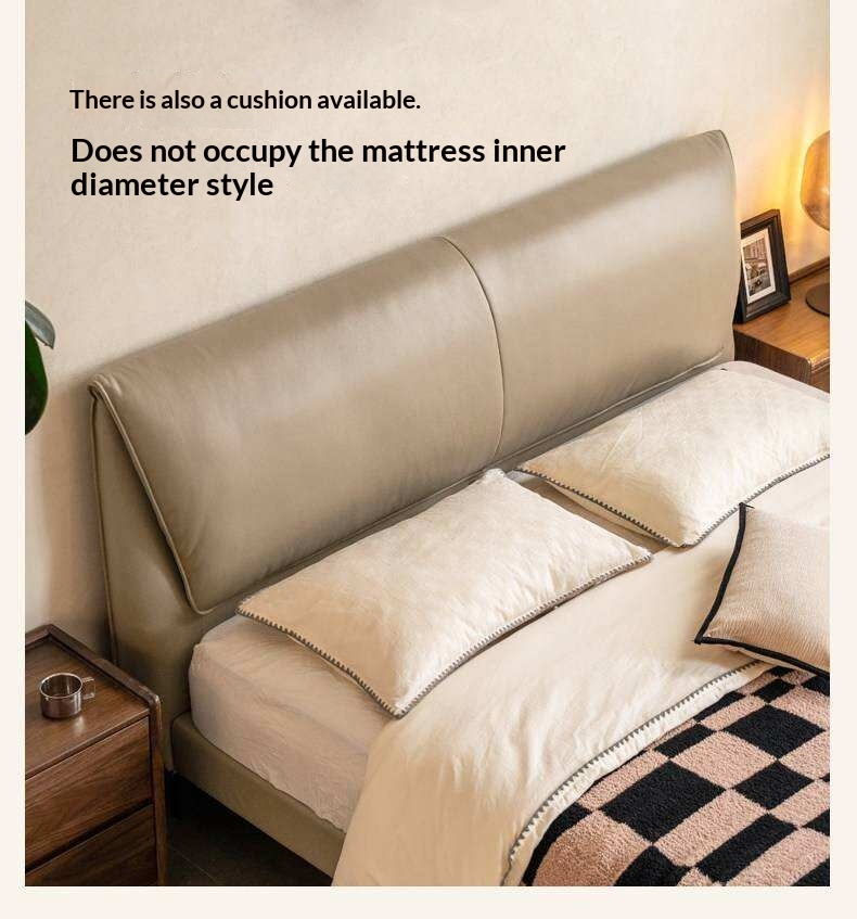 Genuine Leather Sculpted Curved Bed with Tall Sloped Headboard