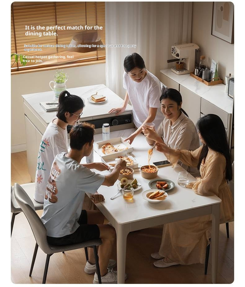 Tulipwood Solid Wood Light Luxury Rock Plate Island Dining Table, Dining Buffet