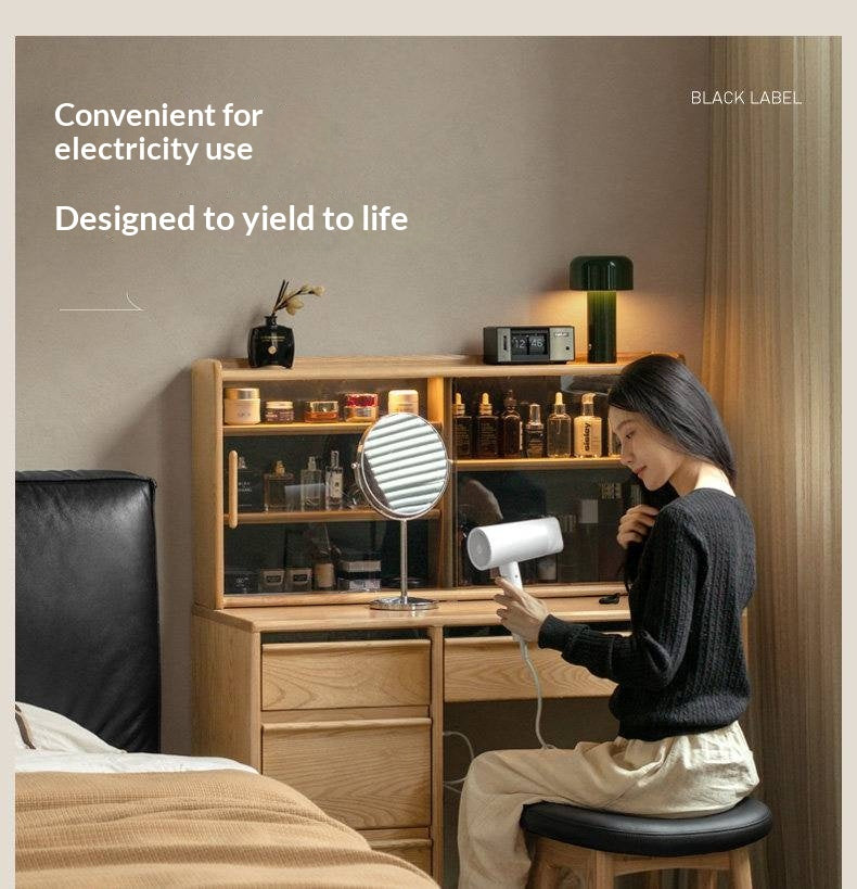 White Ash Solid Wood Modern Multifunctional Vanity Table.