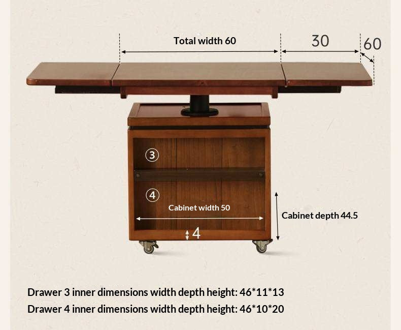 Tulipwood Solid Wood Lifting Coffee Table with Folding Square Top