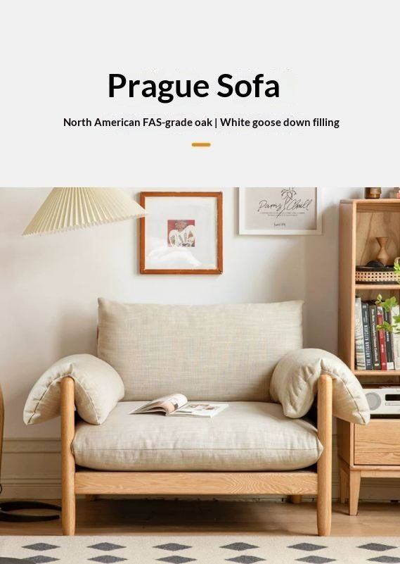 Oak Solid Wood Modern Fabric Sofa