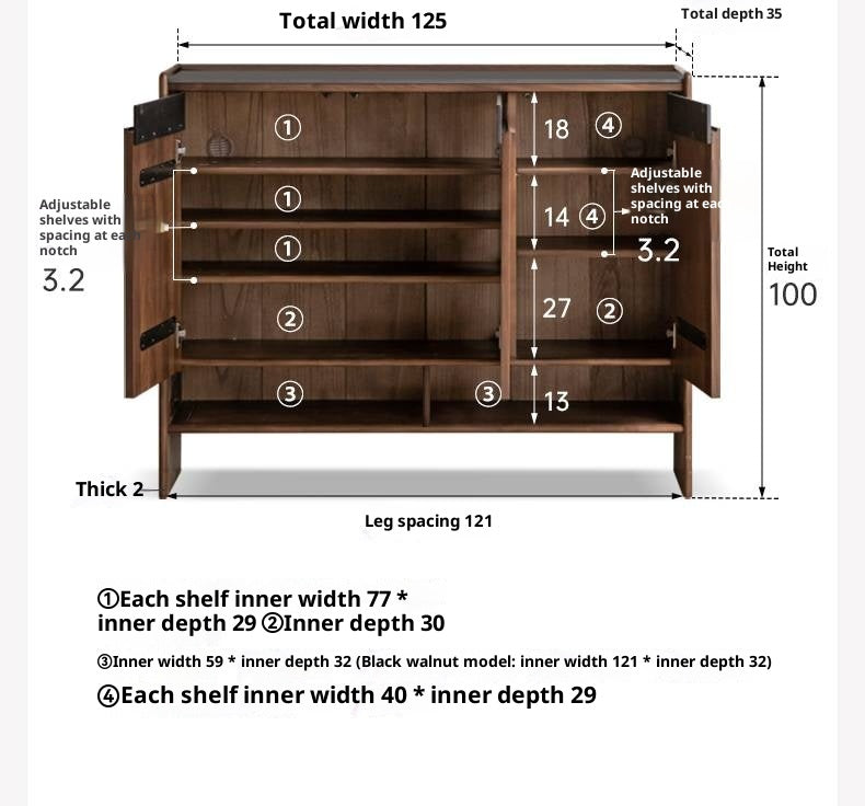Black Walnut, Oak Solid Wood Italian Style Light Luxury Shoe Cabinet