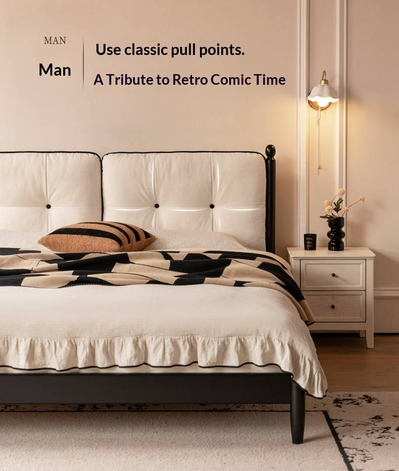 Rubberwood Solid Wood French Retro Soft Bed