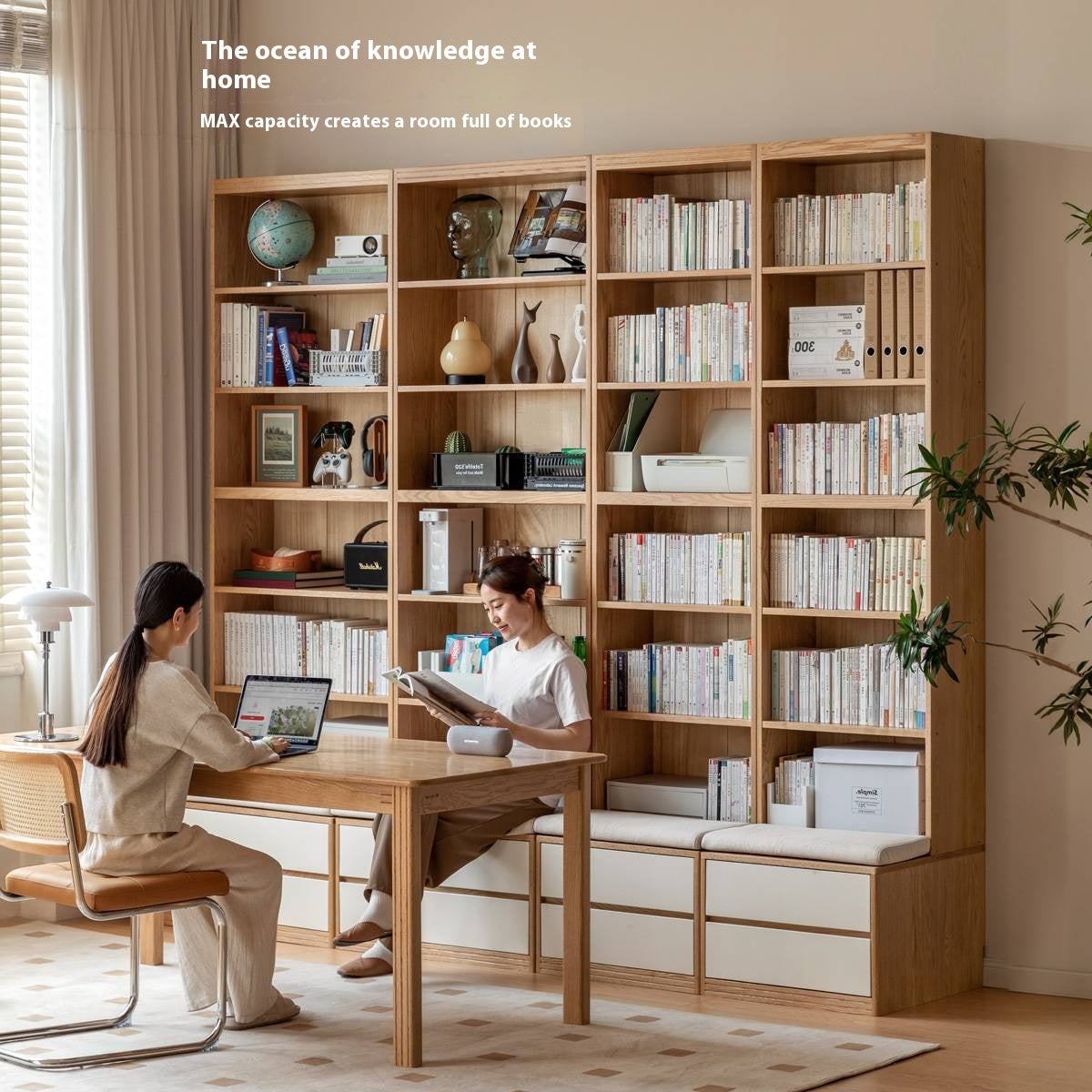 Oak Solid Wood Cream Style Bookcase