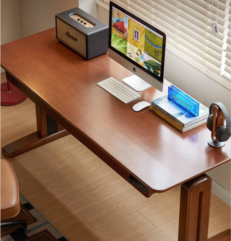 Pine Solid Wood Retro Electric Lift Desk
