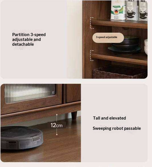 Black Walnut, Oak Solid Wood Sideboard with Ultra-Thin Storage