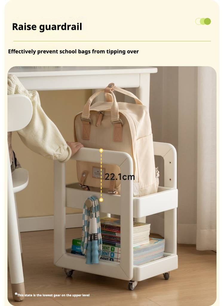 Rubber Solid Wood White Cream Style Under-Desk Movable Storage Rack.