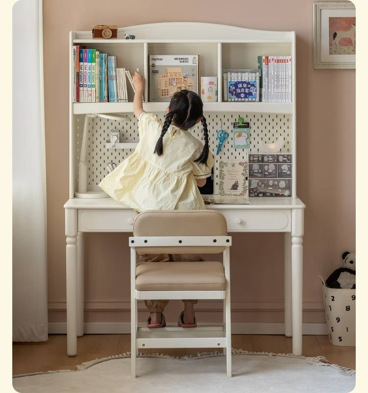 Rubber Solid Wood Cream Style Children's Desk.