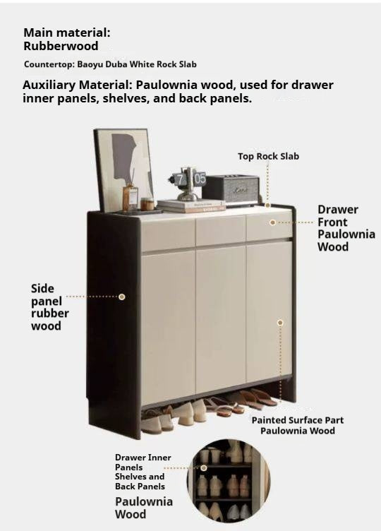 Solid RubberWood Porch Cabinet, Shoe Cabinet Slate Top