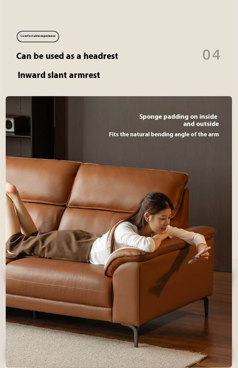 Genuine Leather Italian Minimalist Sectional Sofa – First-Layer Cowhide Corner Sofa with Chaise Lounge