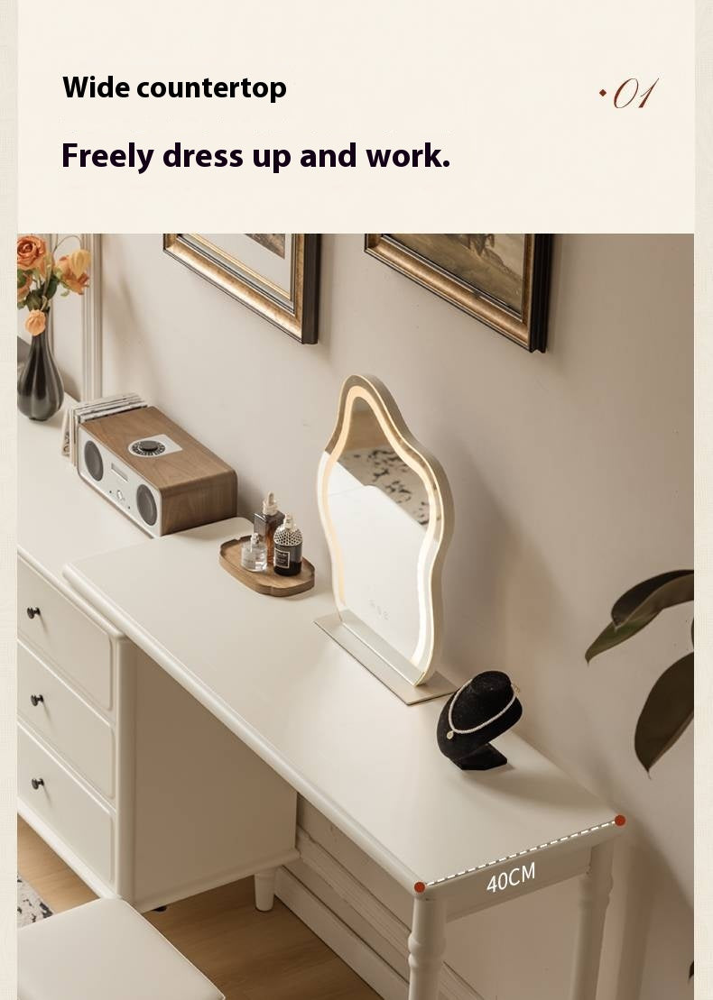 Solid Rubberwood French Retro Dressing Table