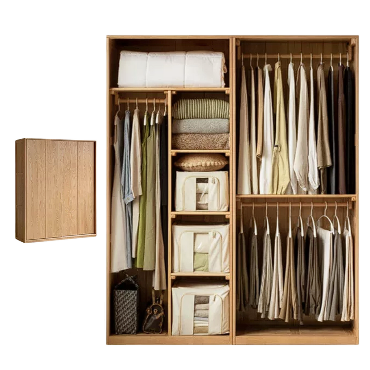 Oak Solid Wood Sliding Door Wardrobe