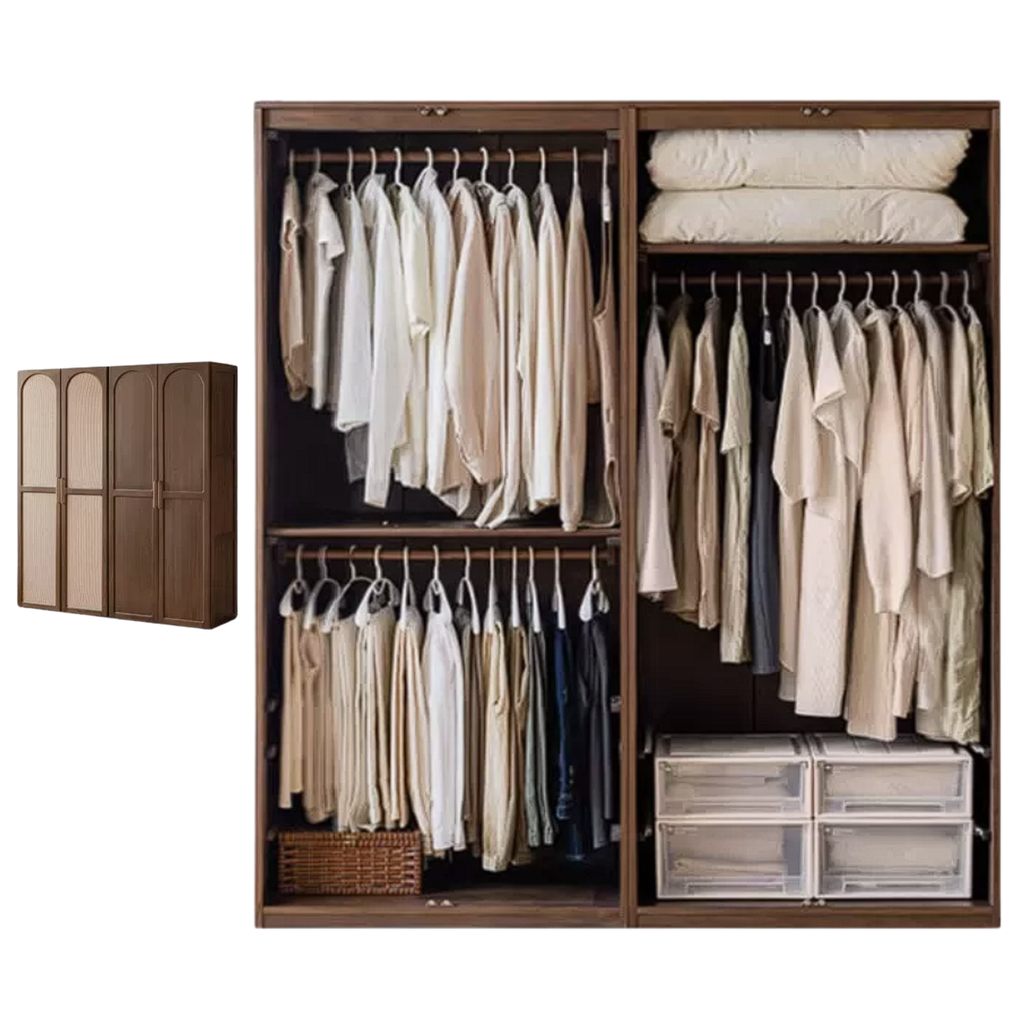 Black Walnut, Sandalwood Solid Wood French Wardrobe