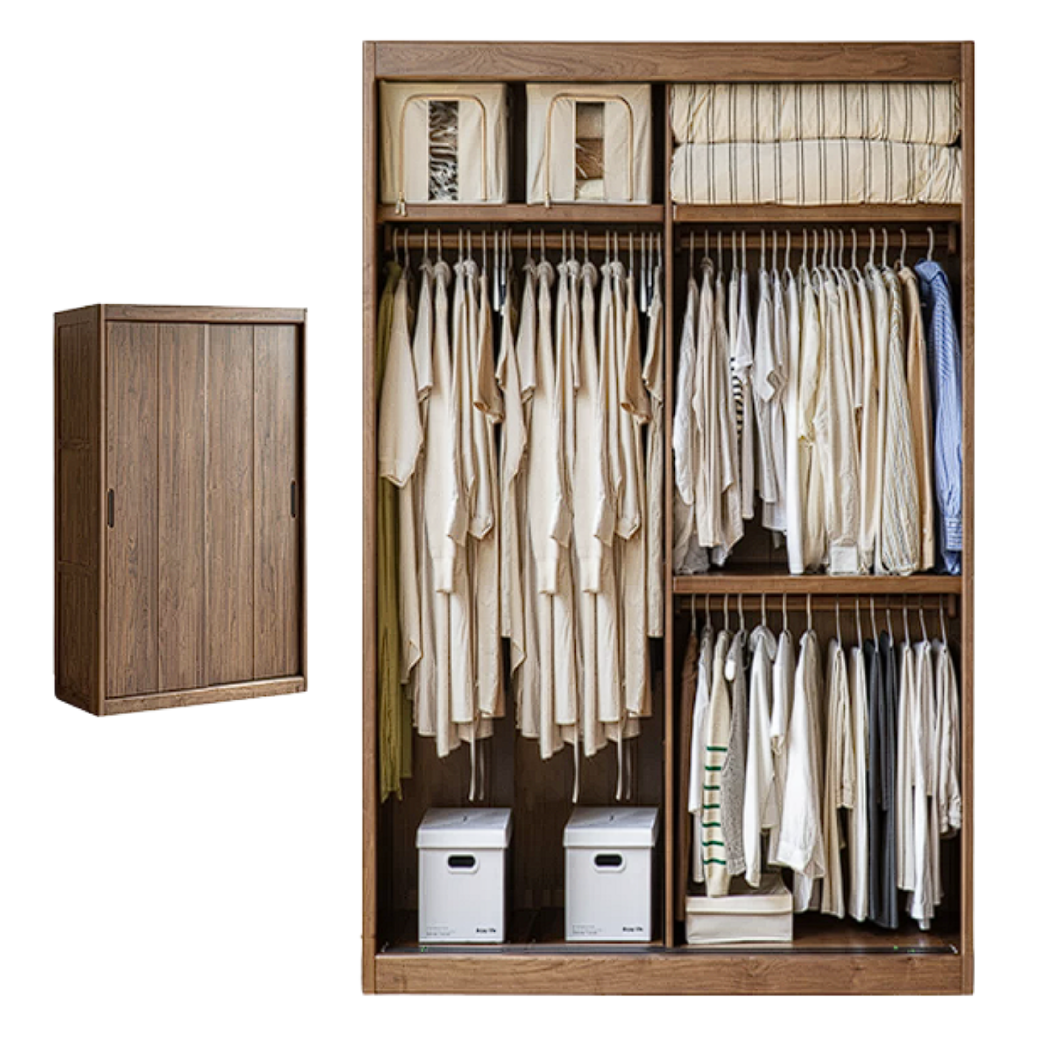 Black Walnut, Golden Sandalwood Solid Wood Wardrobe Sliding Door