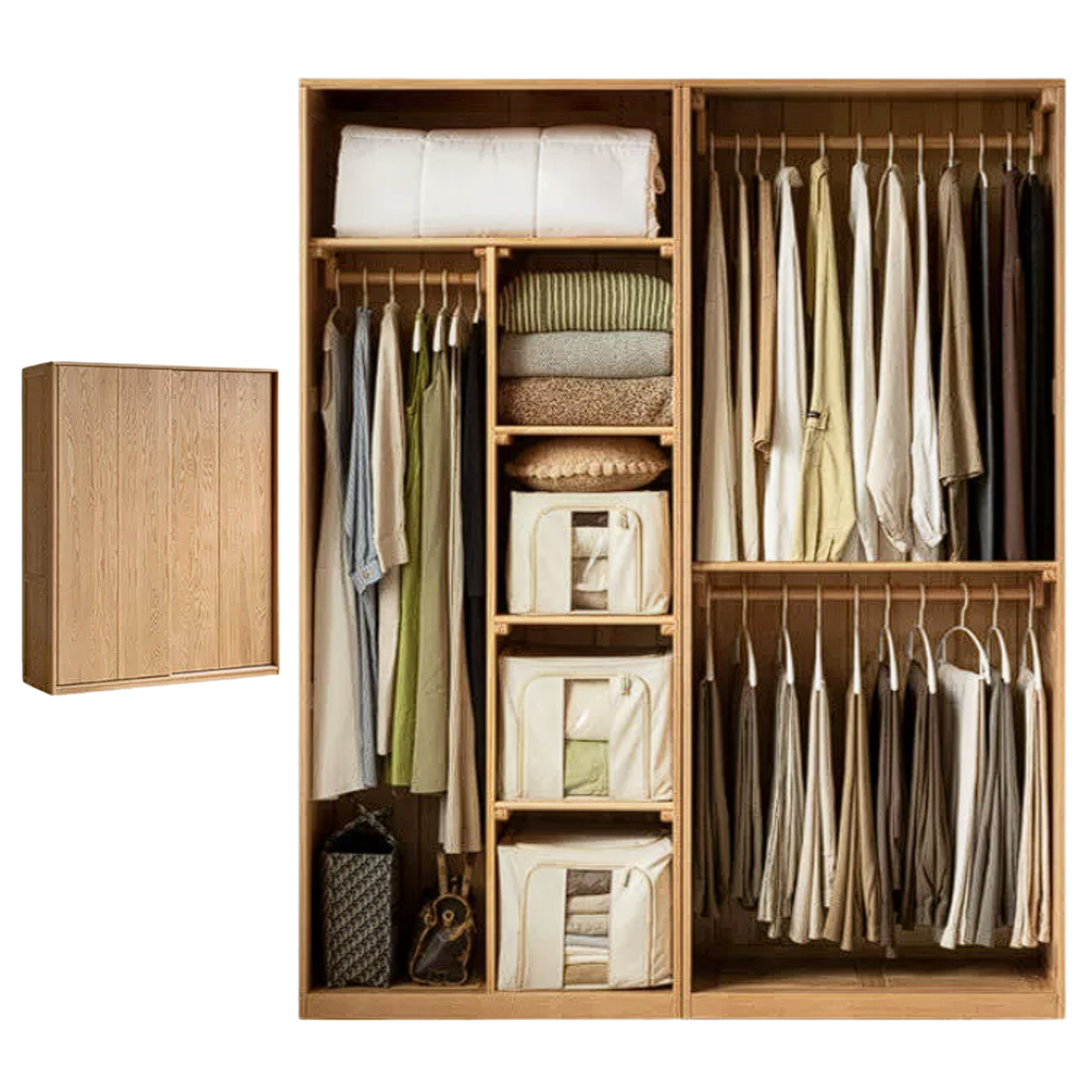 Oak Solid Wood Modern Storage Wardrobe with Casual Style