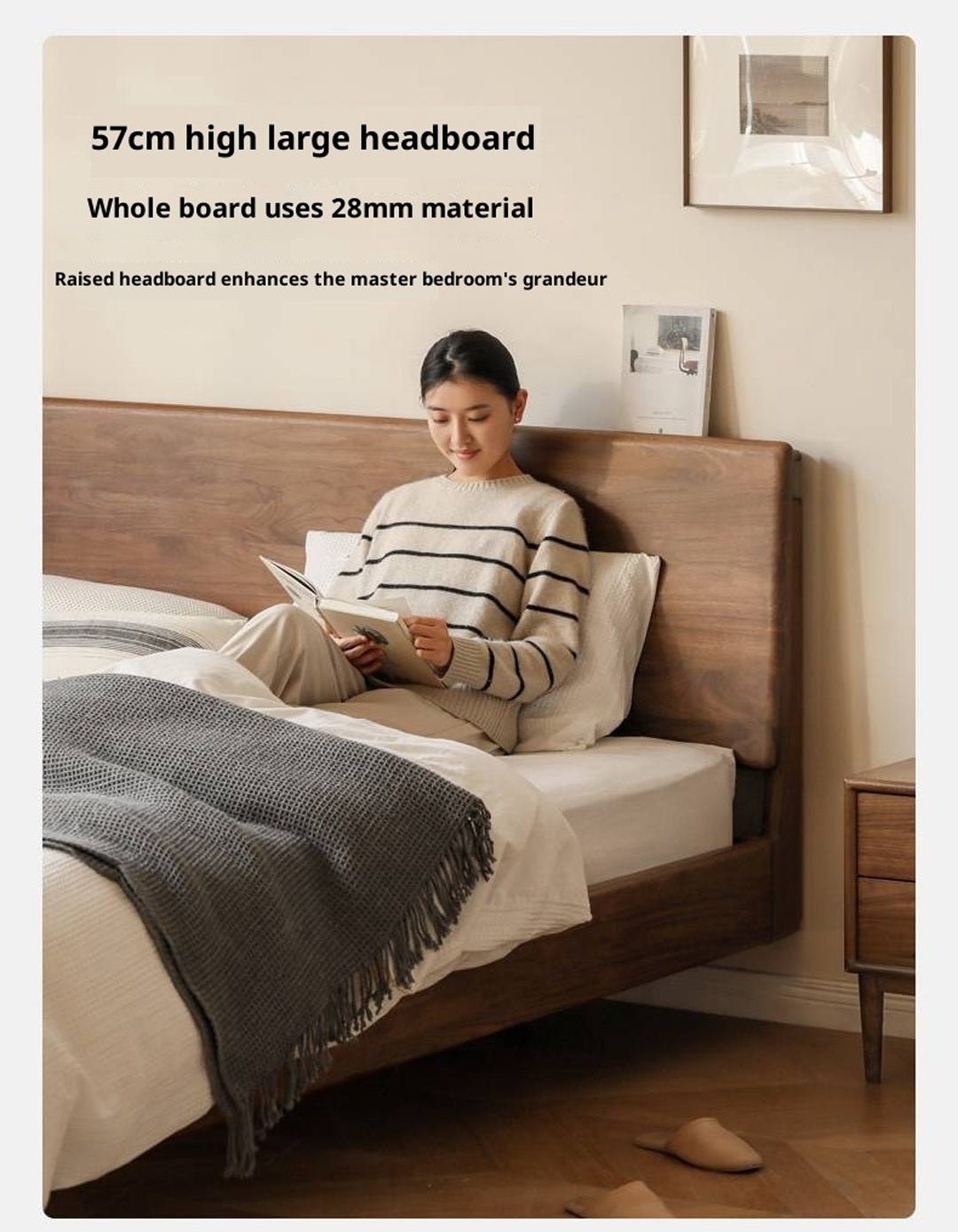 Black Walnut Solid Wood Suspended Modern Simple Bed