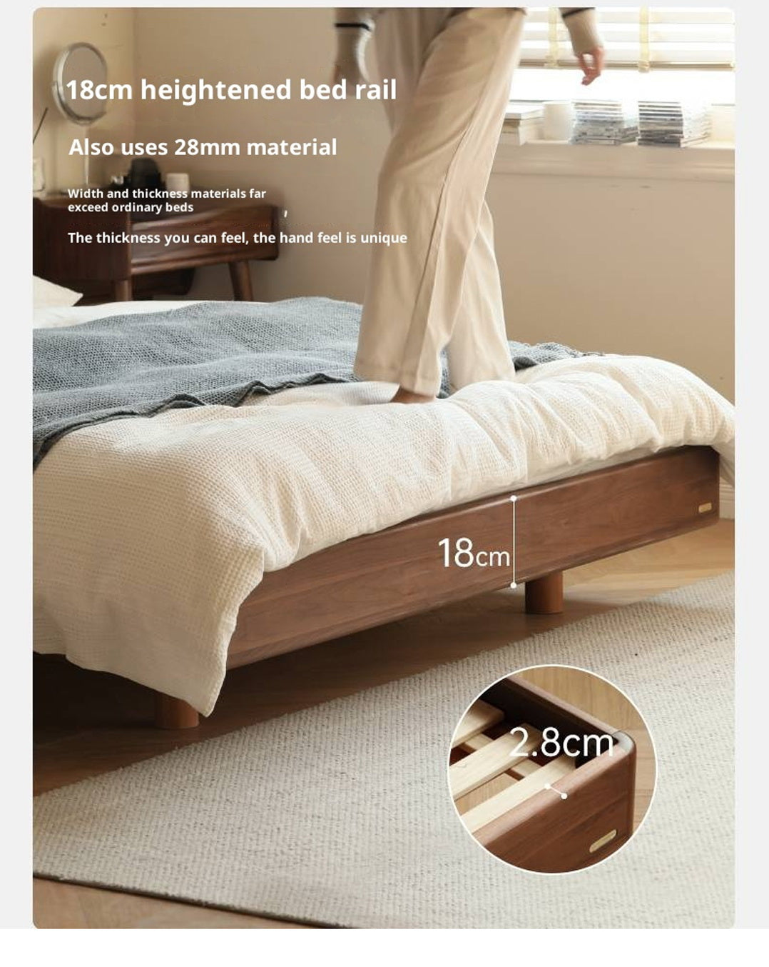 Black Walnut Solid Wood Suspended Modern Simple Bed