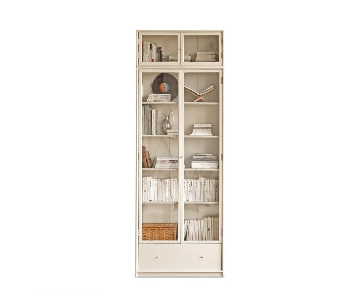 Oak Solid Wood Combination Bookcase Glass Door Floor-to-ceiling Bookshelf