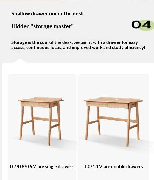 Oak, Beech Solid Wood small Office Desk with a drawer