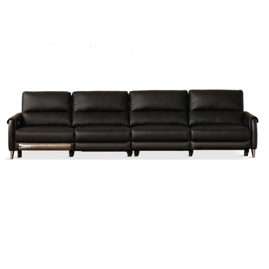 Leather Top Layer Yellow Cowhide Black Multifunctional Electric Sofa,