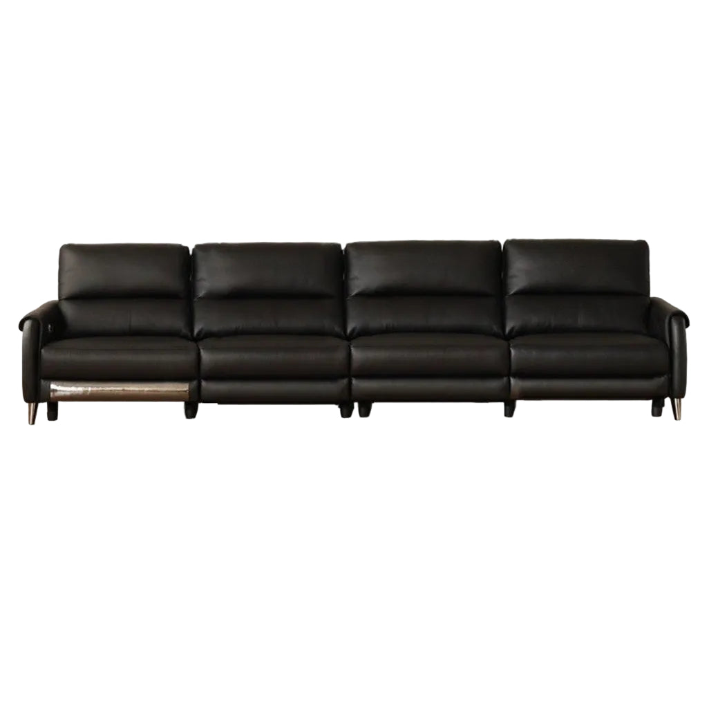 Genuine leather zero-wall electric recliner sofa with high backrest, deep cushioned seats