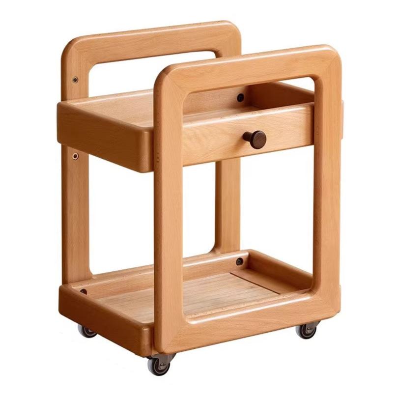 Beech, Rubber Solid Wood Children's Under-the-Table Mobile Modern Storage Rack