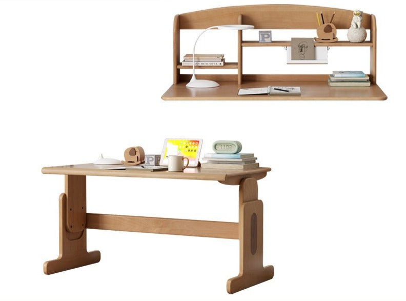 Beech Solid Wood Lifting Desk Bookshelf Combination