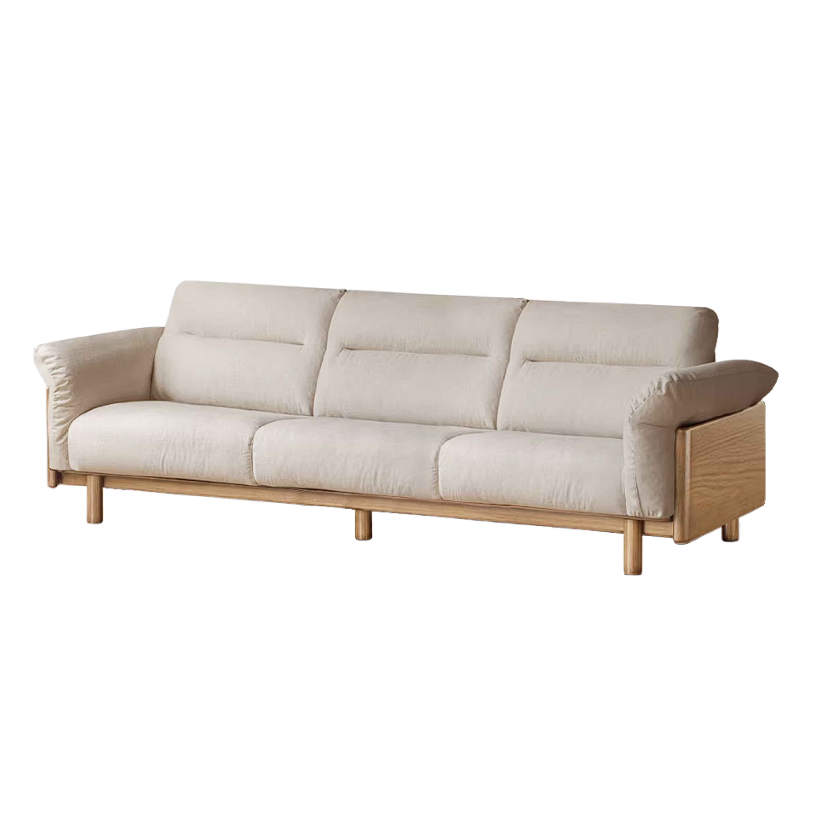 Oak Solid Wood Sofa with Wide Track Arms Genuine leather, fabric, removable and washable