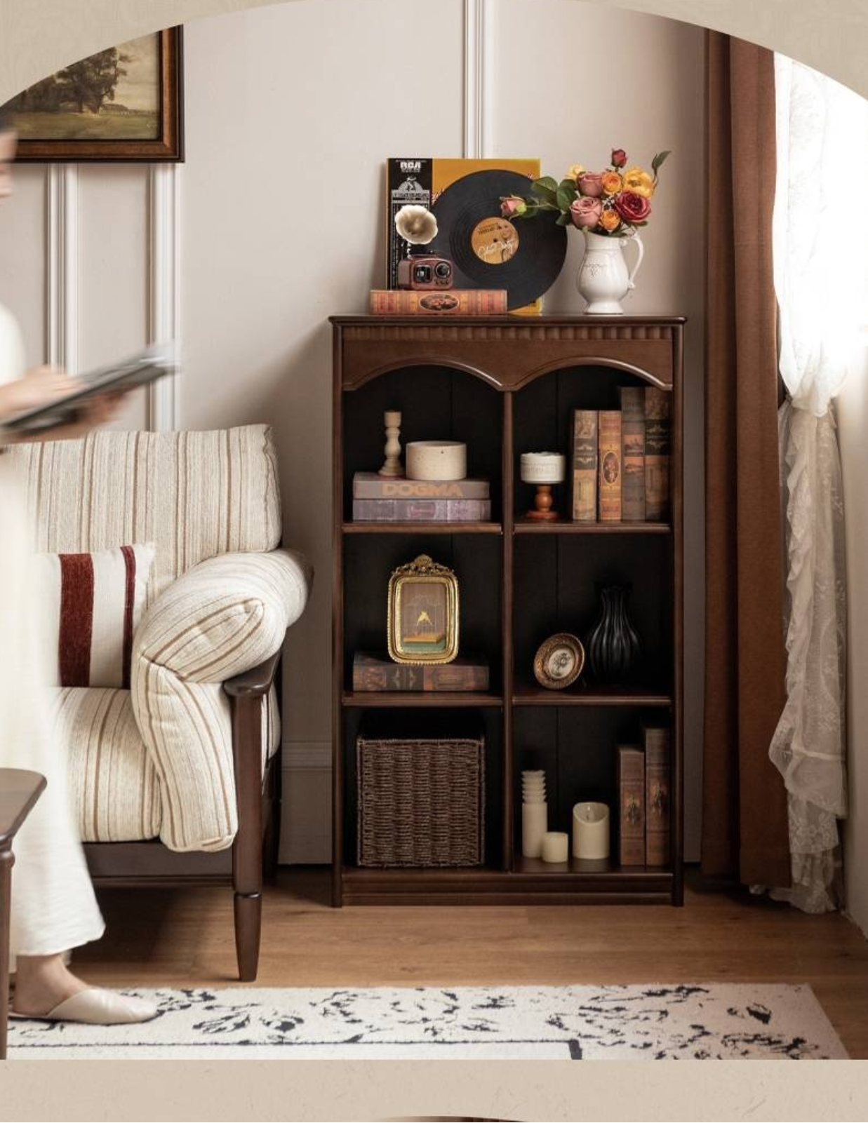 Poplar Solid Wood French Retro Side Cabinet.