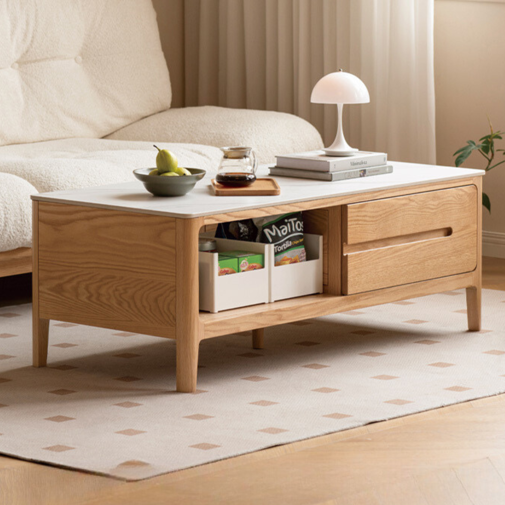 Oak, Solid Rubberwood Coffee Table Rock Slabs