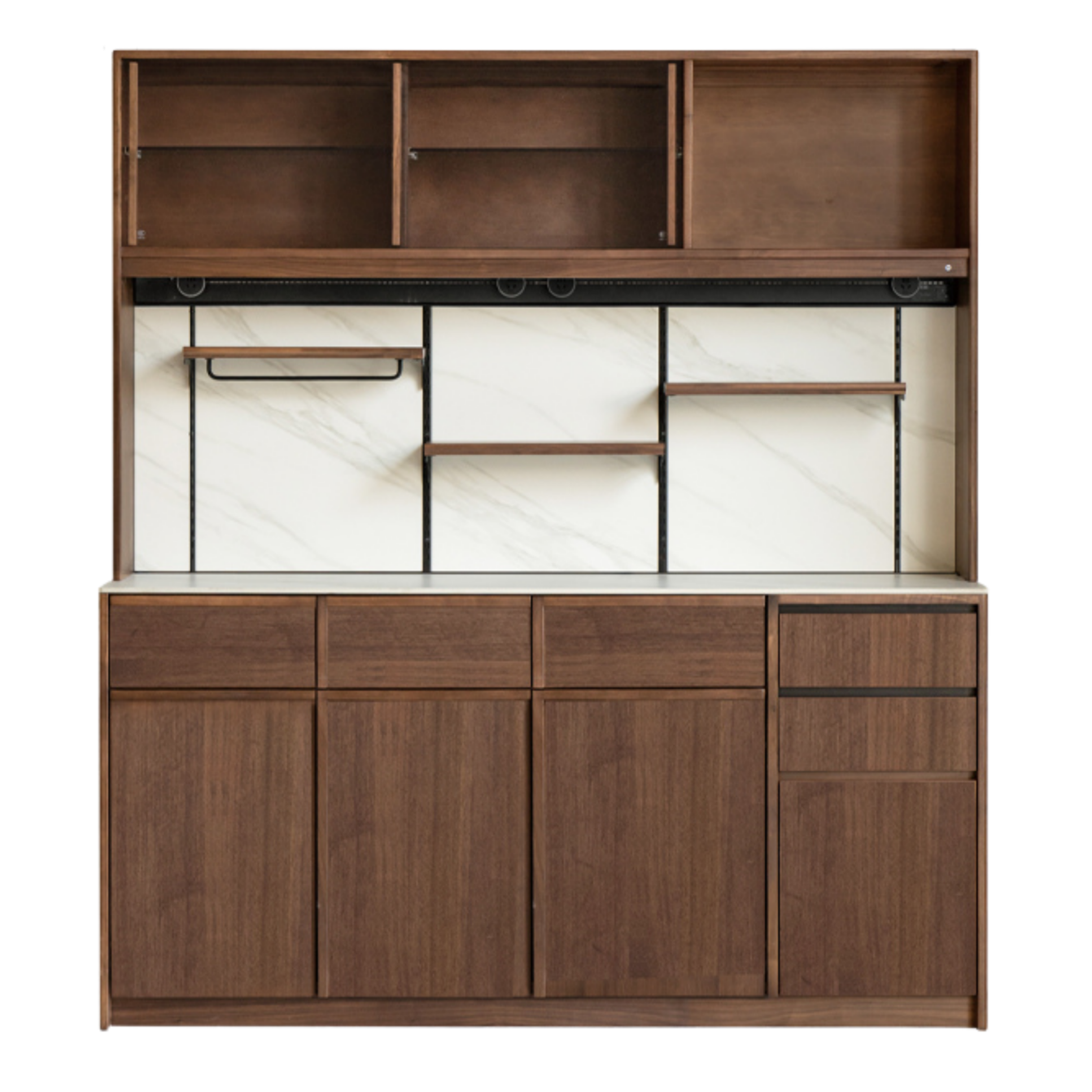 Black Walnut, Sandalwood Solid Wood Dining Cabinet Antique Style Rock Board