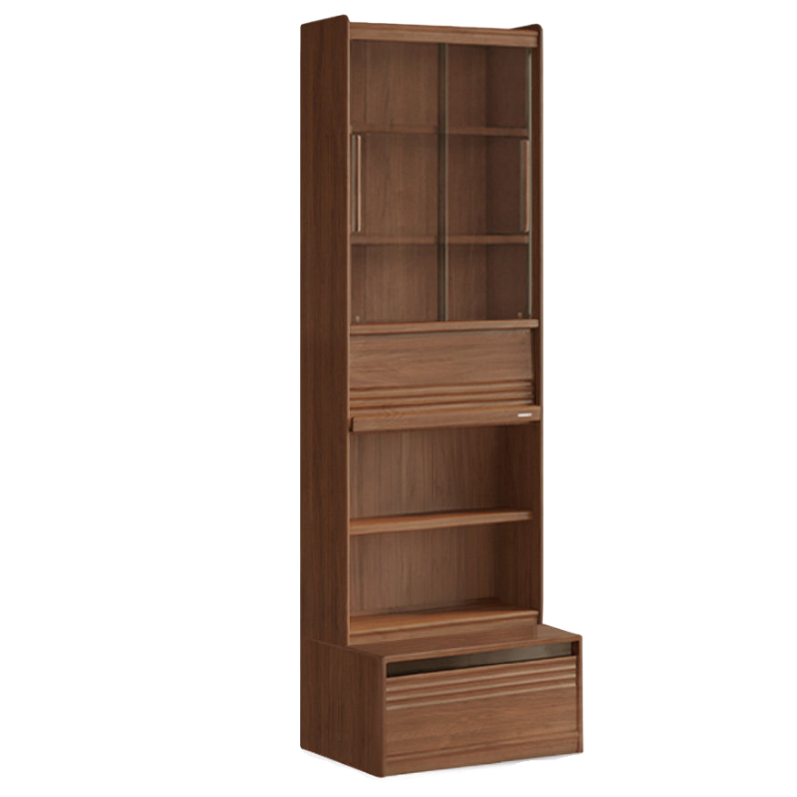 Black Walnut Solid Wood Integrated Wall Bookcase with Floor Display