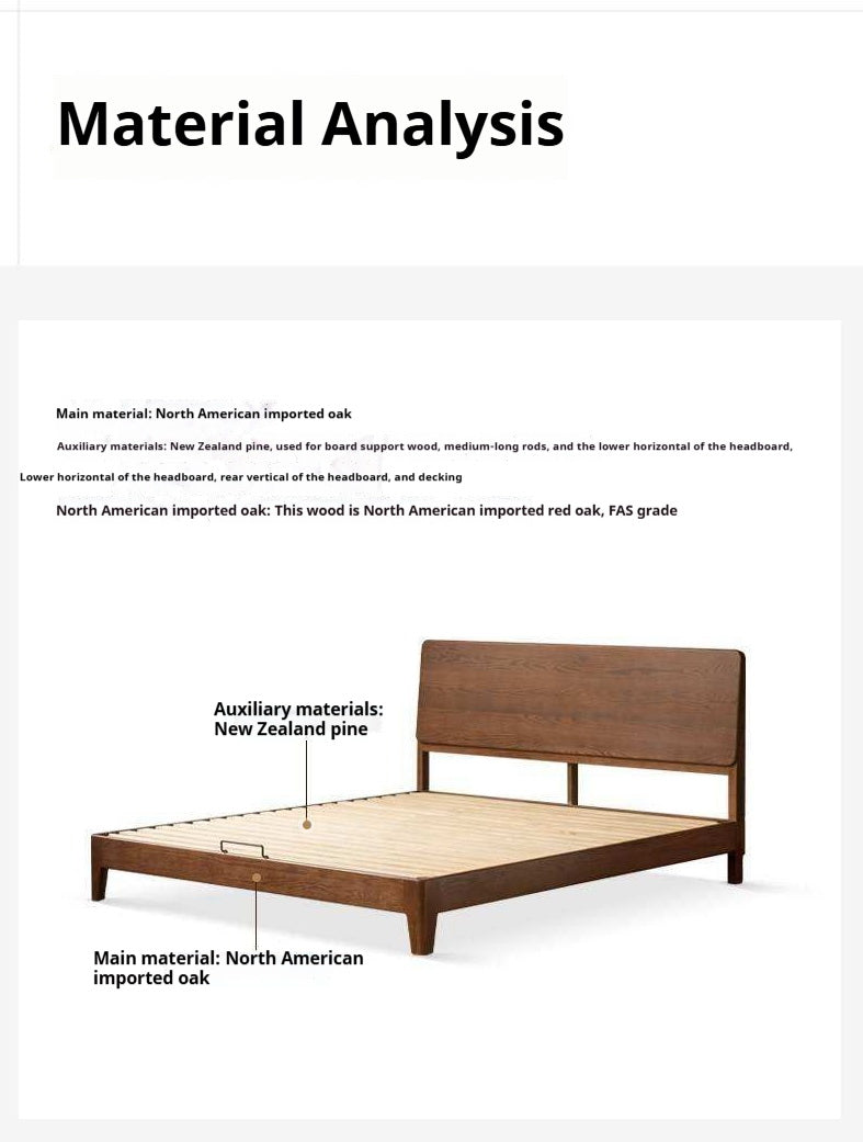 Oak Solid Wood Bed Platform Bed with Rectangular Panel Headboard and Tapered Legs