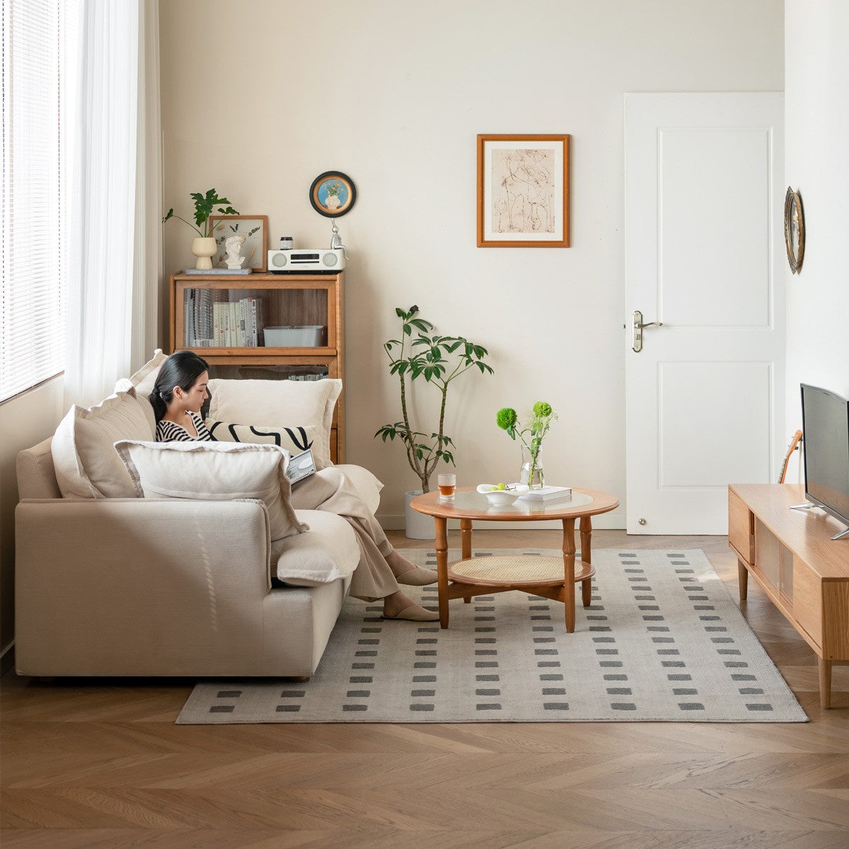 Fabric Down Modern Three-seat Sofa.