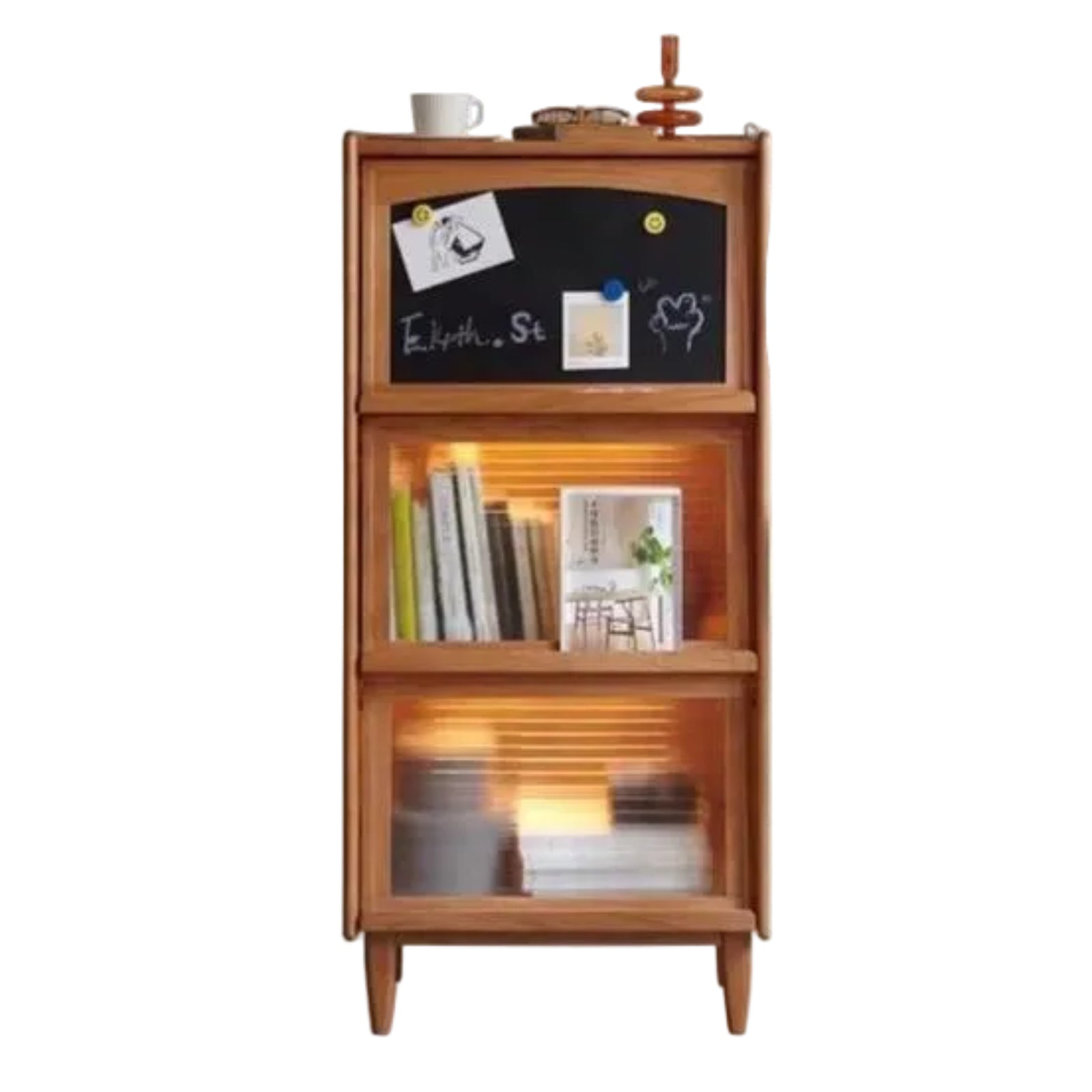 Cherry, Oak Solid Wood Japanese Flip Glass Door Bookcase