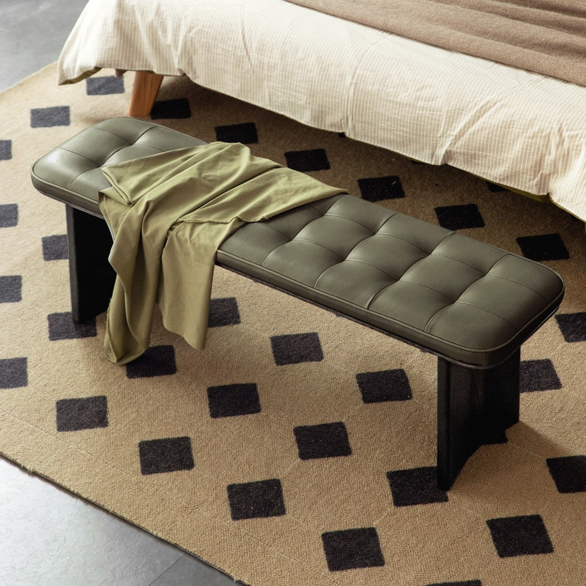 Black Walnut, Ash, Oak Solid Wood Luxury First-Layer Yellow Cowhide Seat Bench