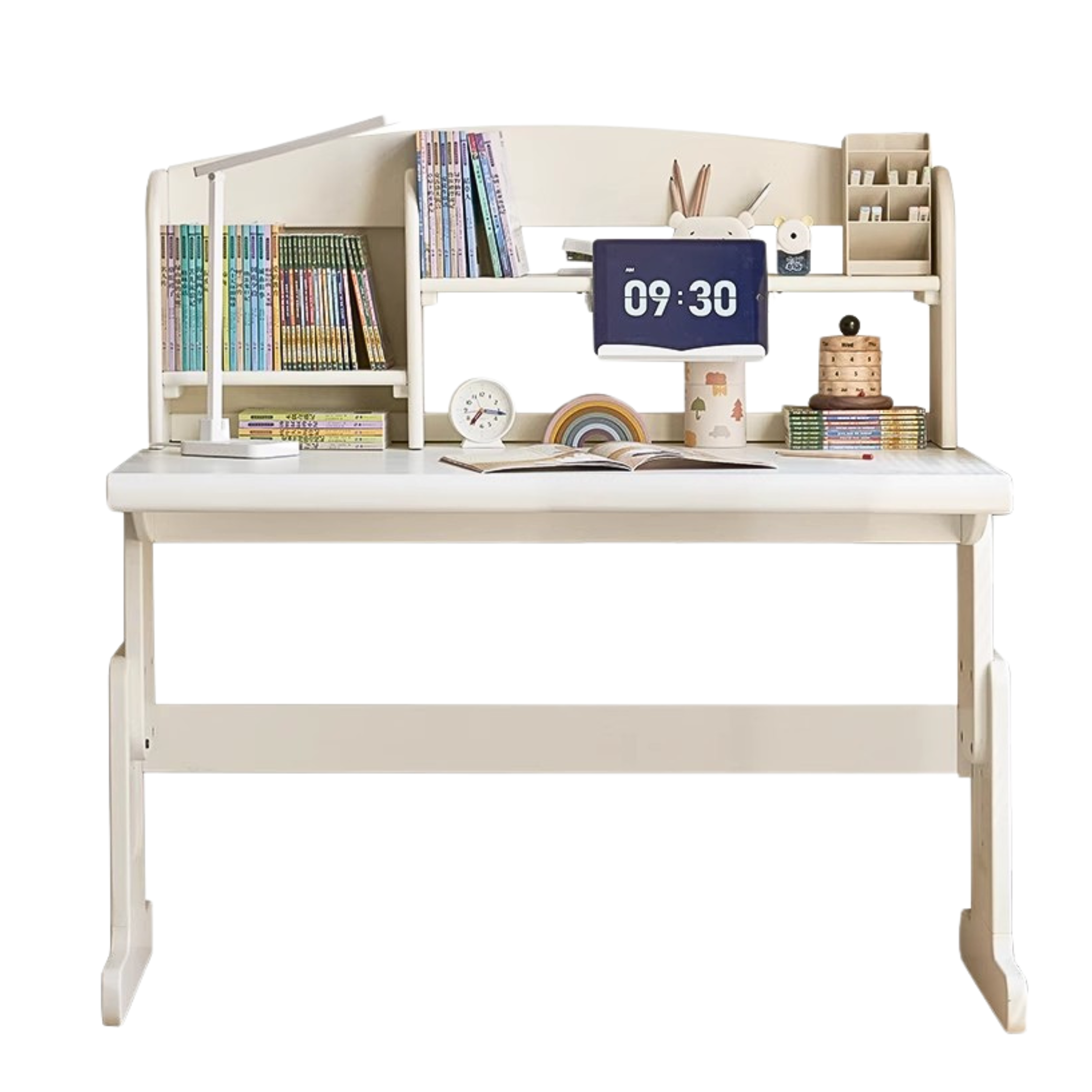 Beech Solid Wood Lift Study Desk Adjustable White Children's Desk