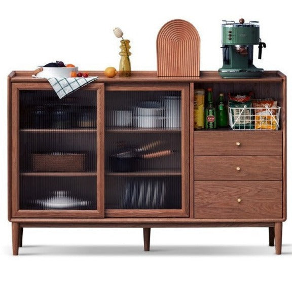 Oak, Ash, Black Walnut, Cherry, Beech Solid Wood, Solid RubberWood Ultra-thin Sideboard Sliding Door
