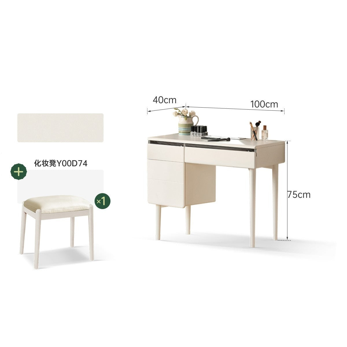 Solid Rubberwood, Poplar Solid Wood Dressing Table Warm White.