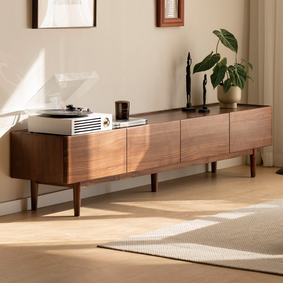 Black Walnut Solid Wood TV Cabinet, Modern and Minimalist-
