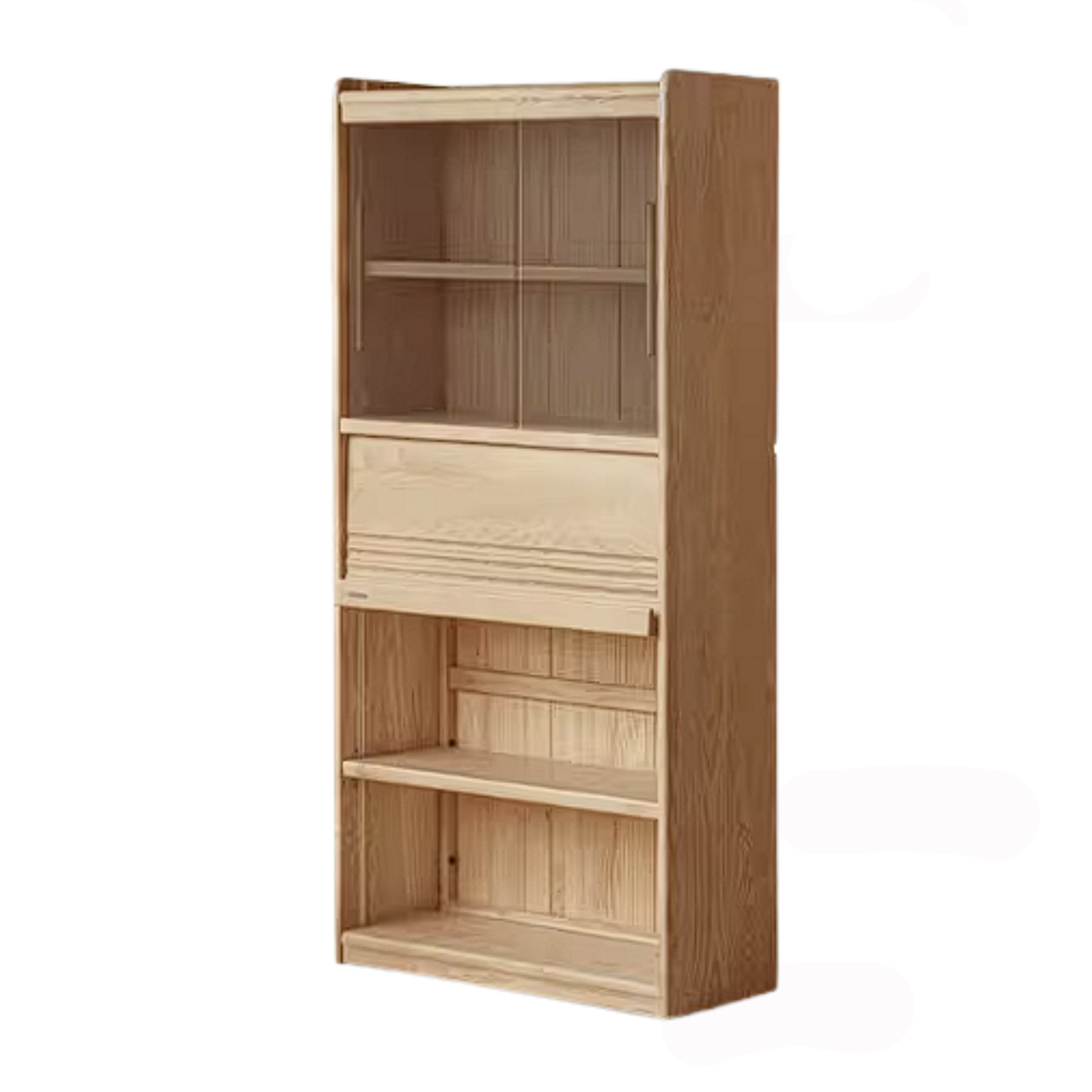 Ash Solid Wood Bookshelf with Wall Mounted Display Cabinet Design