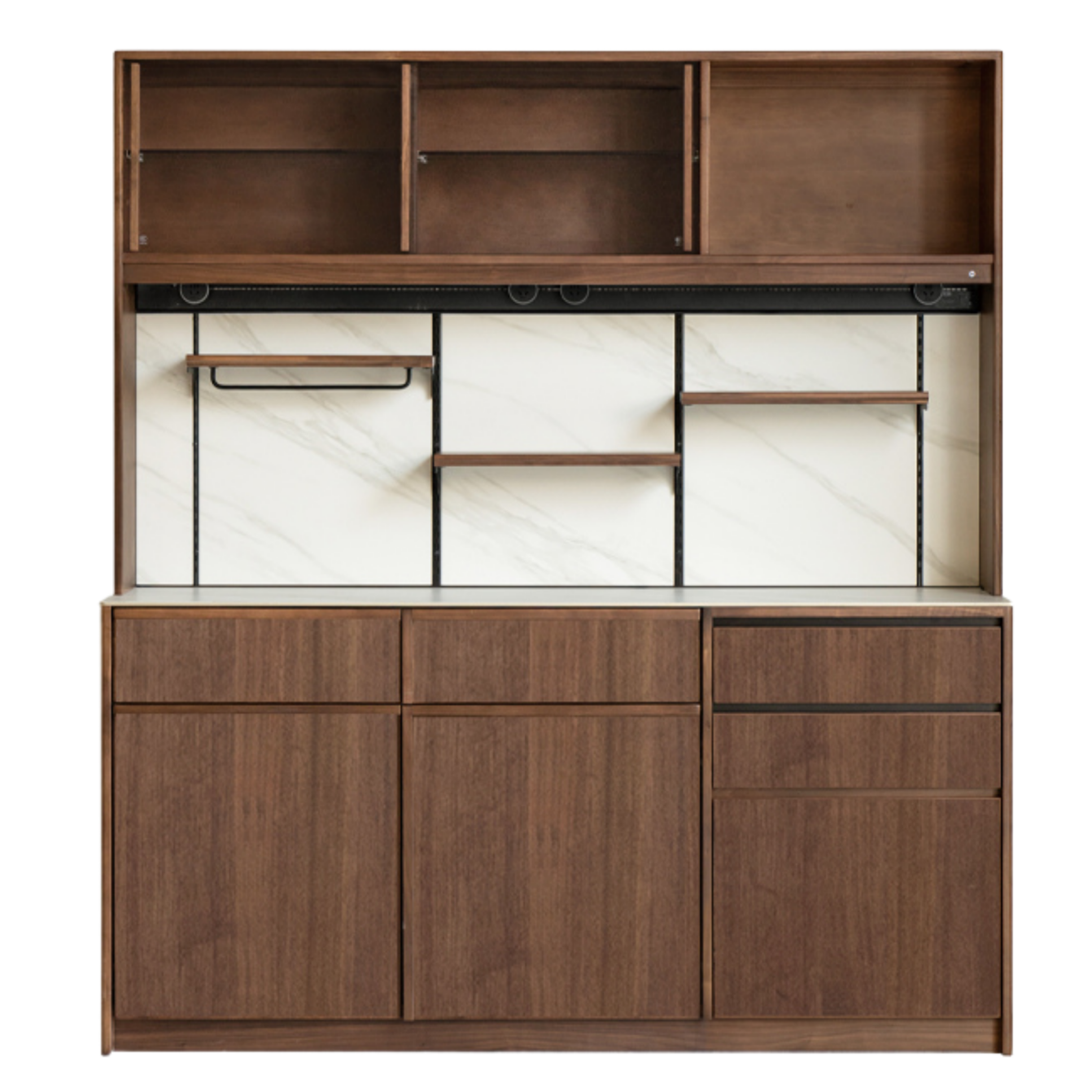 Black Walnut, Sandalwood, Ash Solid Wood Dining Cabinet Antique Style Rock Board