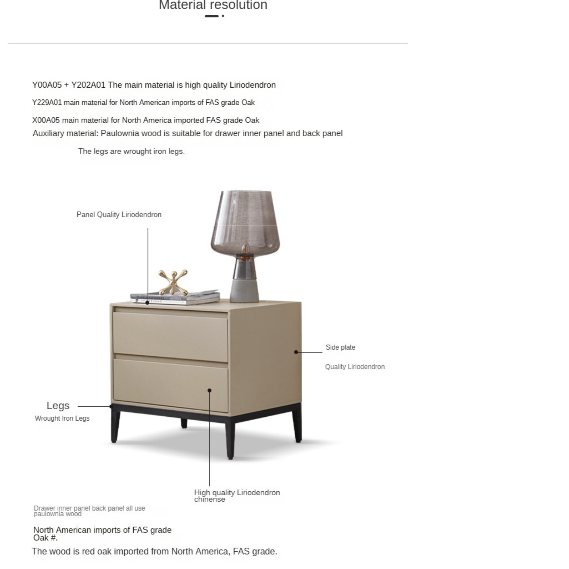 Poplar, Oak Solid Wood Nightstand.