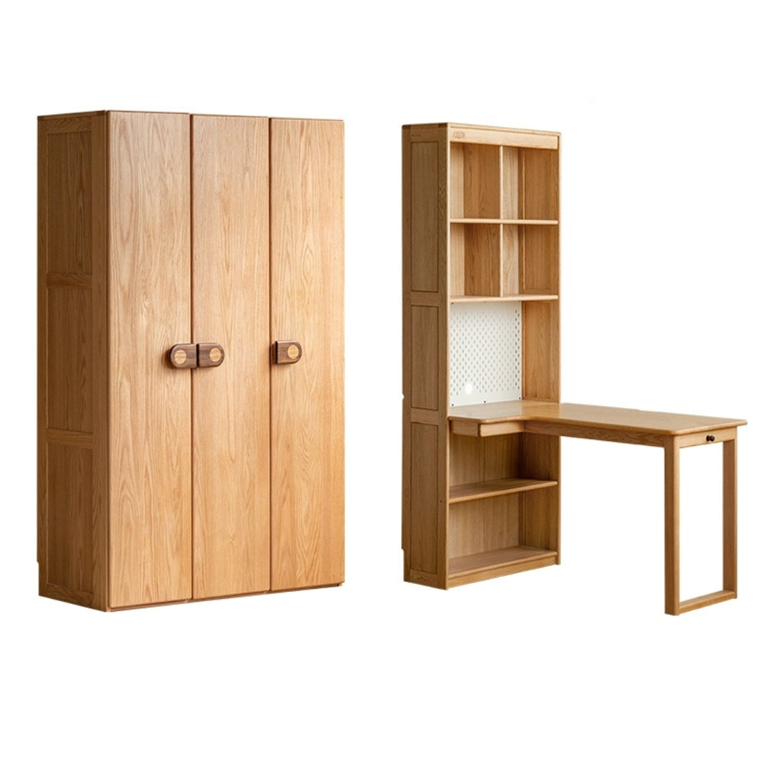 Oak Solid Wood Children's Wardrobe with Desk
